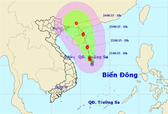 Sơ đồ vị trí và đường đi của cơn bão số 1 - Ảnh: NCHMF