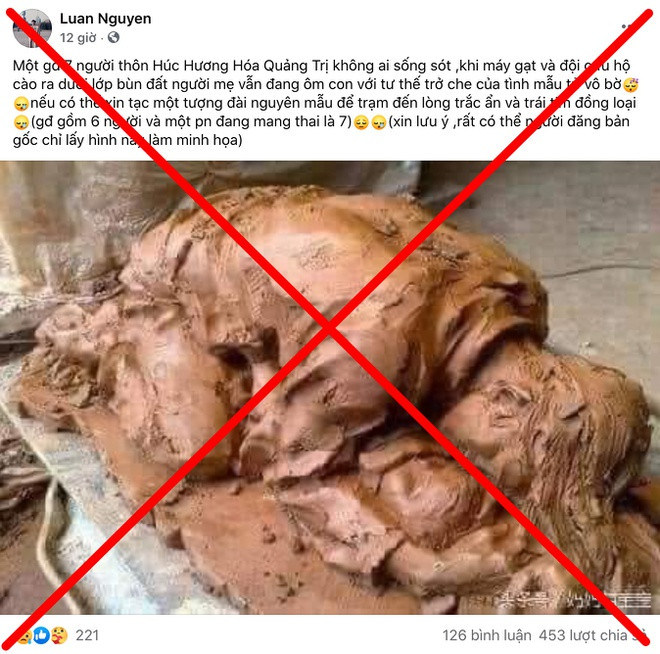 Hình ảnh người mẹ ôm con sau sạt lở tại Quảng Trị là tin giả