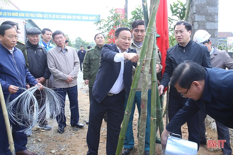 Bí thư Tỉnh ủy Hà Tĩnh Lê Đình Sơn tham gia trồng cây đầu xuân Canh Tý