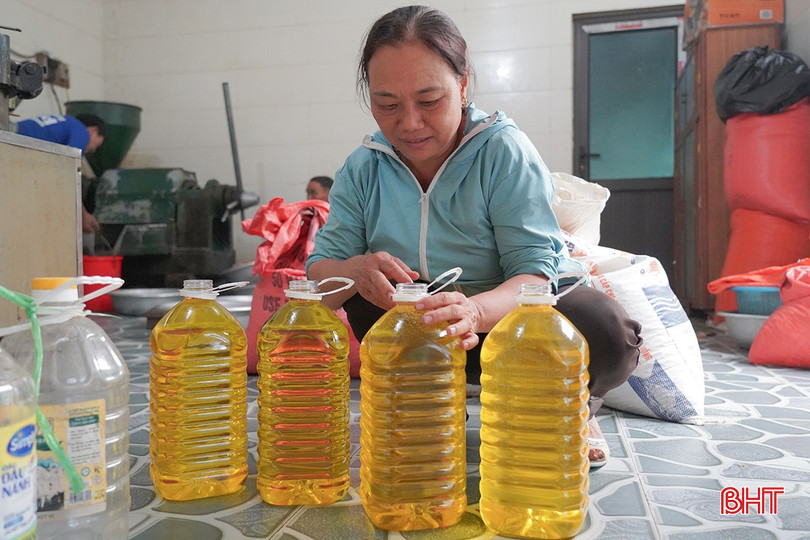 Bà Nguyễn Thị Thanh yên tâm dùng dầu lạc để nấu ăn cho gia đình. bqbht_br_1dsc09847.jpg