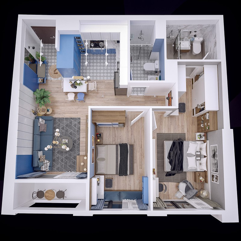 căn hộ 82m2 ghi điểm nhờ chọn nội thất màu trắng và xanh dương hình 11 Căn hộ 82 mét vuông ghi điểm nhờ chọn nội thất màu trắng và xanh dương