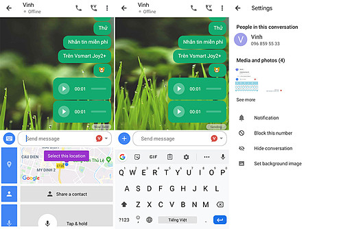 Một số hình ảnh giao diện của ứng dụng nhắn tin Vmessage. VinSmart làm ứng dụng gọi điện miễn phí