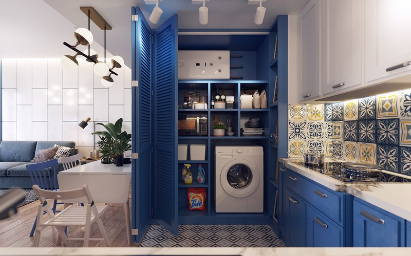 căn hộ 82m2 ghi điểm nhờ chọn nội thất màu trắng và xanh dương hình 4 Căn hộ 82 mét vuông ghi điểm nhờ chọn nội thất màu trắng và xanh dương