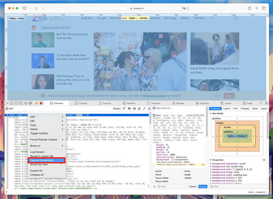Nút chụp màn hình toàn trang web trong Safari. Nút chụp màn hình toàn trang web trong Safari.