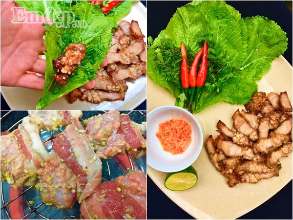 mon diem heo nuong quan cai xanh thom ngon la mieng de an vo cung