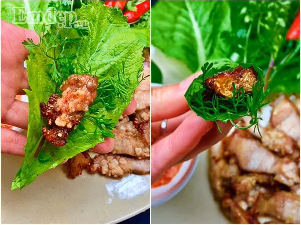 mon diem heo nuong quan cai xanh thom ngon la mieng de an vo cung