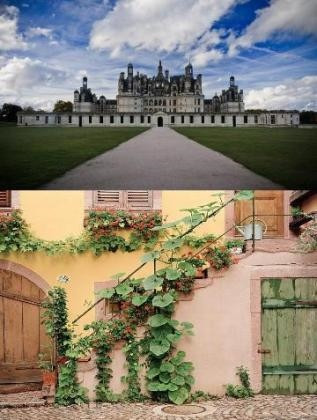 Tòa lâu đài Quái vật ở thung lũng Loire (ảnh trên) và thị trấn Alsace trong thực tế. Tòa lâu đài Quái vật ở thung lũng Loire (ảnh trên) và thị trấn Alsace trong thực tế.