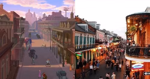 Quang cảnh đường phố New Orleans được tái hiện trong phim Công chúa và chàng ếch.