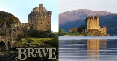 Màu sắc, cảnh vật thiên nhiên trong phim Brave (trái) khá giống đời thực ở Scotland. Màu sắc, cảnh vật thiên nhiên trong phim Brave (trái) khá giống đời thực ở Scotland.