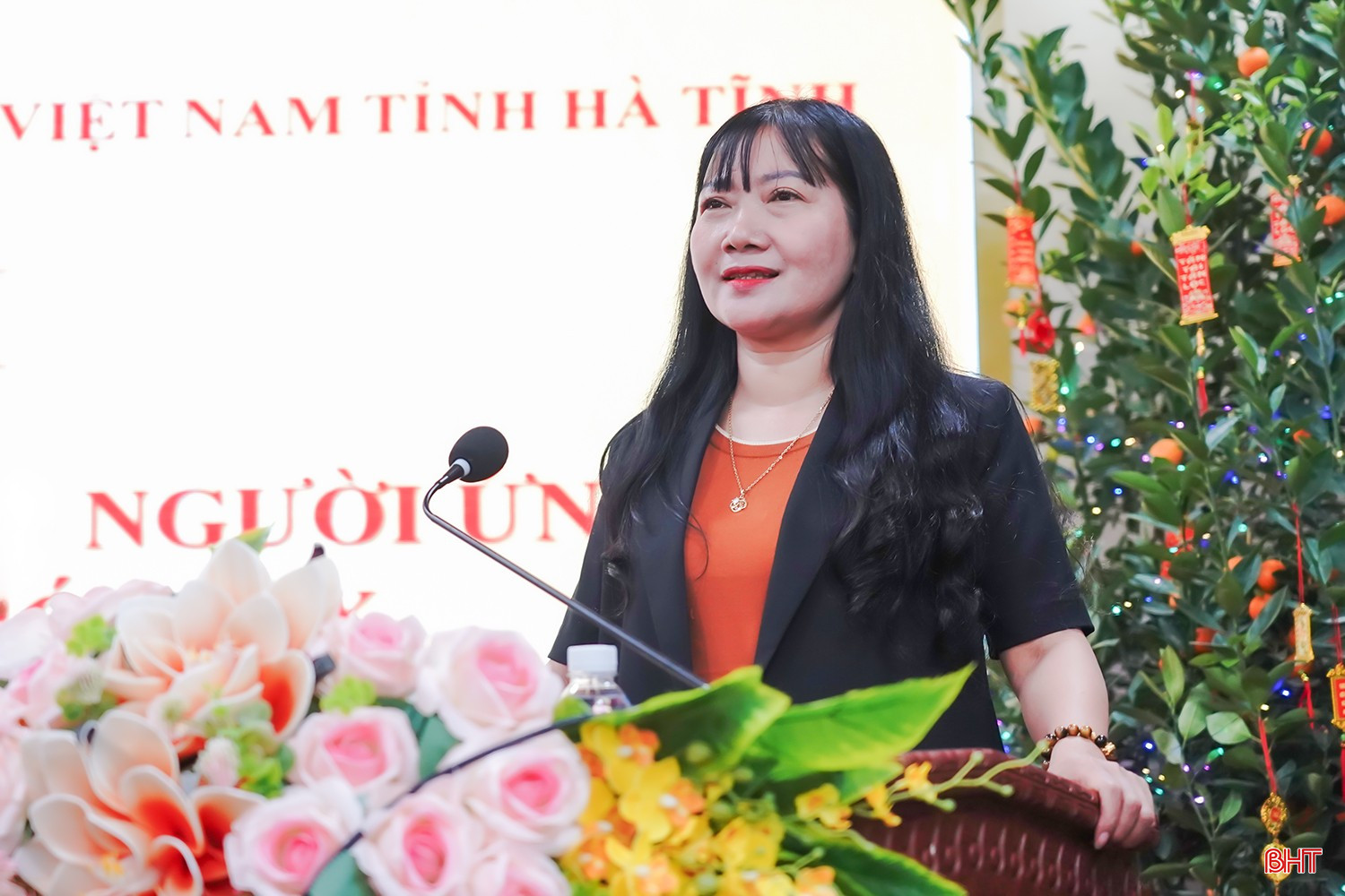 Bà Phan Hồng Yến – Chủ tịch UBND xã Vũ Quang trình bày chương trình hành động.