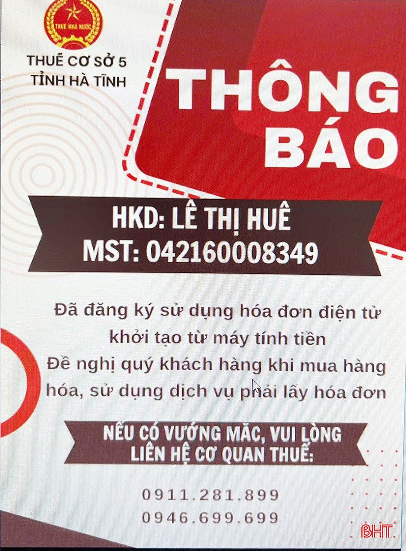 Ngành thuế thông báo để khách hàng cùng giám sát việc kê khai, nộp thuế của hộ kinh doanh. bqbht_br_2.jpg