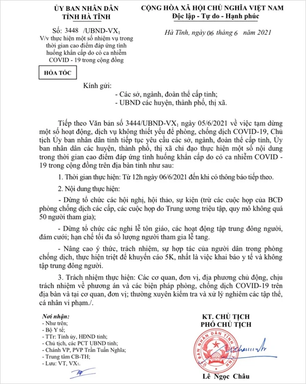 Hà Tĩnh dừng hội họp, sự kiện, nghi lễ tôn giáo, đám cưới từ 12h trưa nay