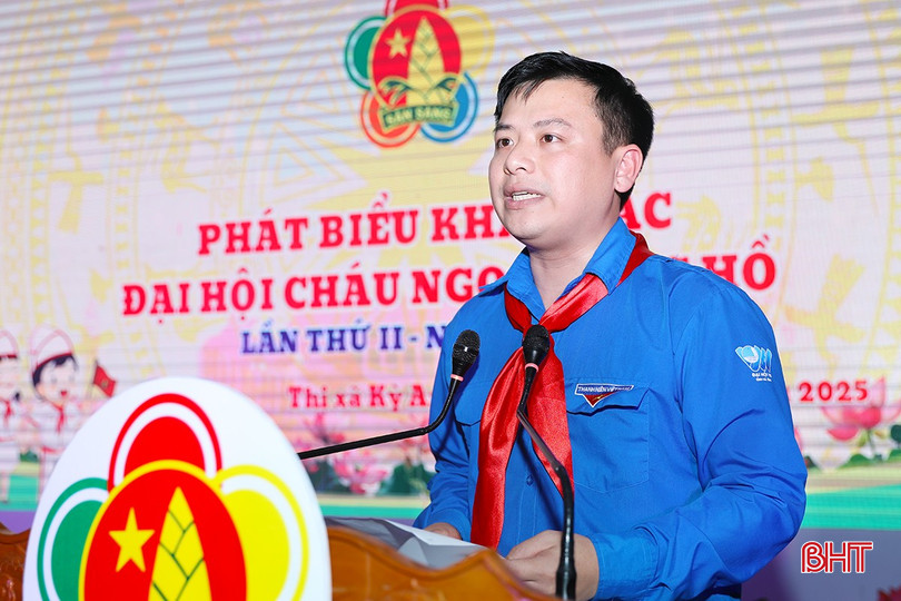 Anh Trần Đức Cường - Phó Bí thư Thị đoàn, Chủ tịch Hội đồng Đội thị xã Kỳ Anh phát biểu khai mạc đại hội. bqbht_br_ag7a1275.jpg