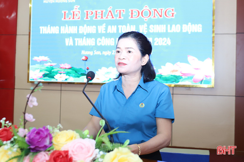 Bà Cù Bích Thuận - Chủ tịch LĐLĐ Hương Sơn phát động Tháng hành động về ATVSLĐ và Tháng Công nhân năm 2024. IMG_3445.JPG