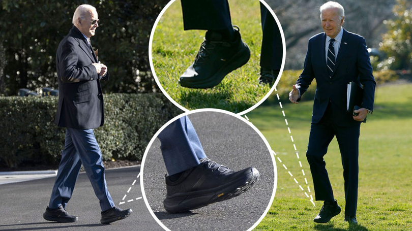 Đôi giày thể thao màu đen mà Tổng thống Joe Biden đeo được quảng cáo là có độ ổn định, chắc chắn cao và được thiết kế để giúp người dùng không bị ngã. Ảnh: Getty Images/9News Đôi giày thể thao màu đen mà Tổng thống Joe Biden đeo được quảng cáo là có độ ổn định, chắc chắn cao và được thiết kế để giúp người dùng không bị ngã. Ảnh: Getty Images/9News