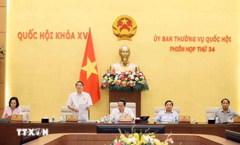 Phó Chủ tịch Quốc hội Nguyễn Đức Hải điều hành phiên họp. (Ảnh: An Đăng/ TTXVN)