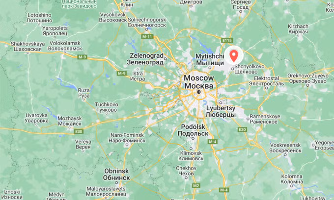 Vị trí thị trấn Fryazino (chấm đỏ). Đồ họa: Google Maps