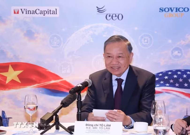 Tổng Bí thư, Chủ tịch nước Tô Lâm dự tọa đàm với lãnh đạo định chế tài chính, quỹ đầu tư Hoa Kỳ. (Ảnh: Thống Nhất/TTXVN)