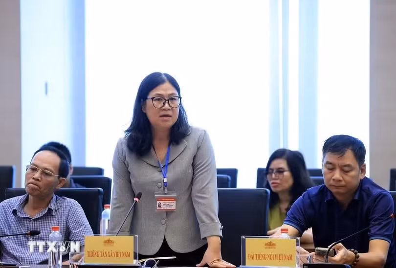 Trưởng Ban Thư ký biên tập và Quan hệ đối ngoại Thông tấn xã Việt Nam Nguyễn Thị Thắng phát biểu. (Ảnh: Tuấn Anh/TTXVN)