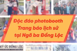 Độc đáo photobooth - Trang báo lịch sử tại Ngã ba Đồng Lộc