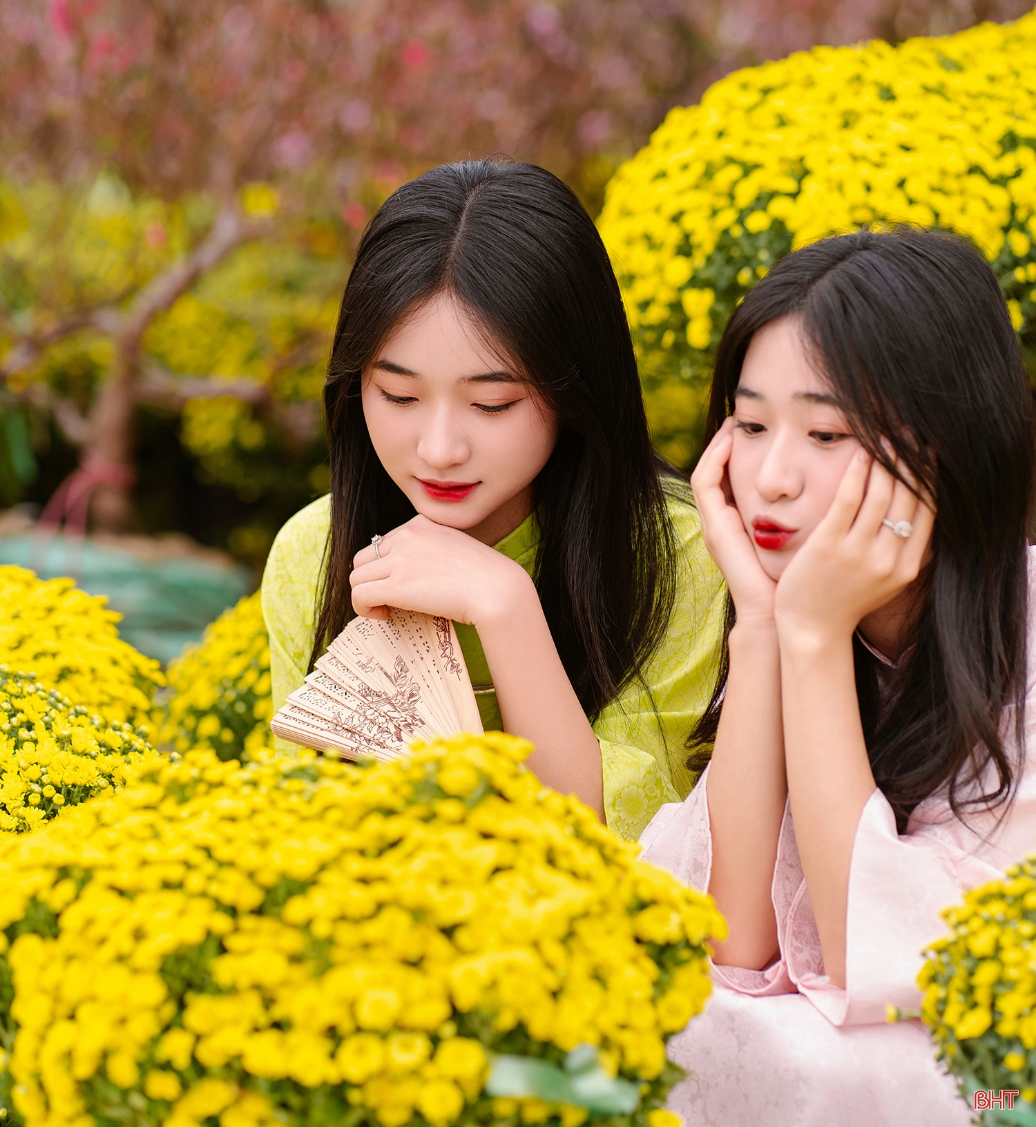 Chị em song sinh “gây sốt” với chùm ảnh áo dài ngày xuân