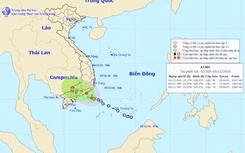 ap thap nhiet doi tien vao khu vuc nam trung bo va nam bo