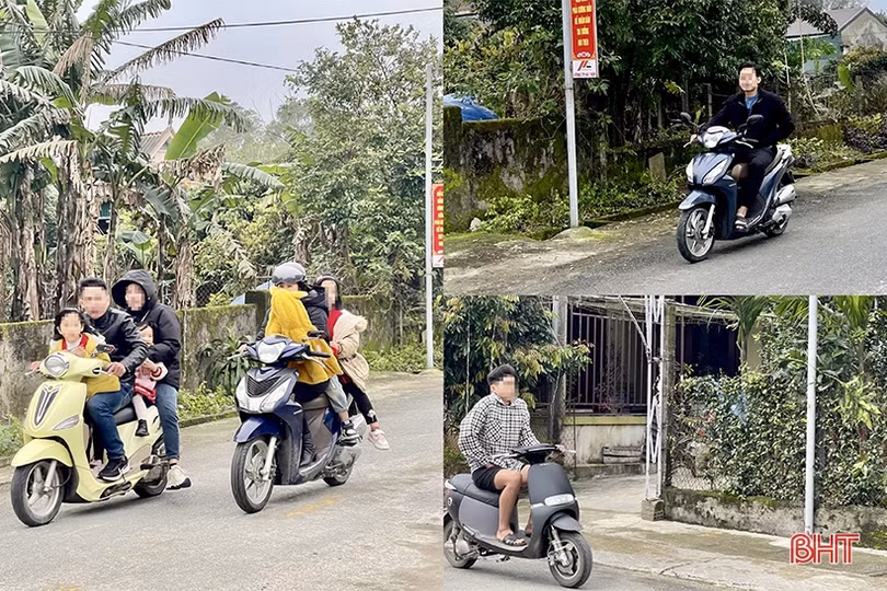 Vô tư “kẹp ba”, đầu trần điều khiển xe máy du xuân