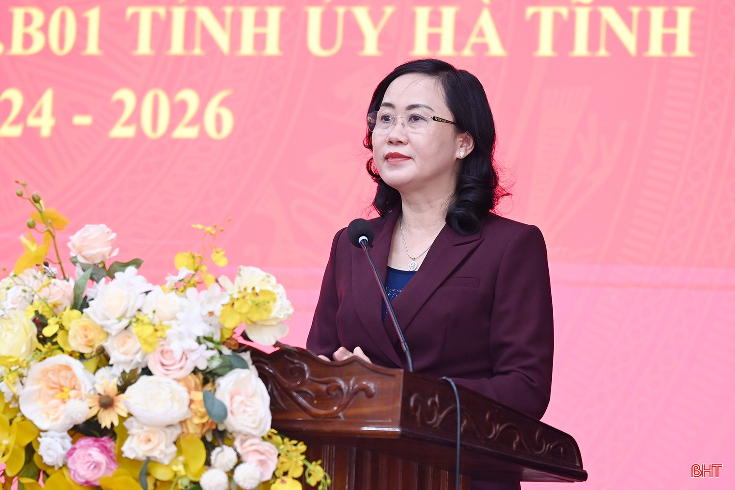 Trưởng ban Tổ chức Tỉnh ủy Trương Thanh Huyền phát biểu tại lễ bế giảng.