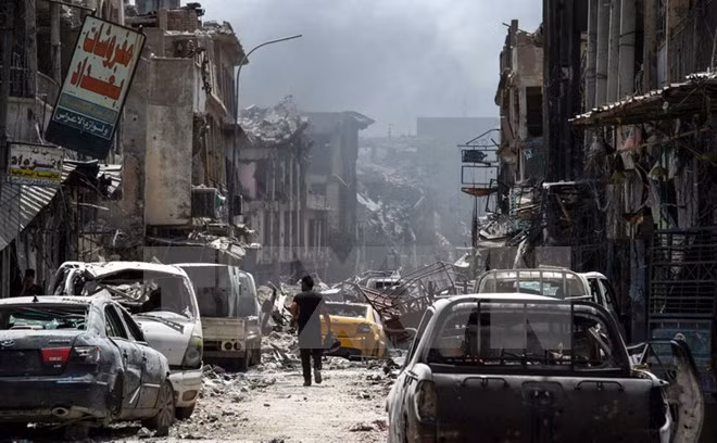 is dang bi don vao chan tuong tai thanh pho mosul cua iraq
