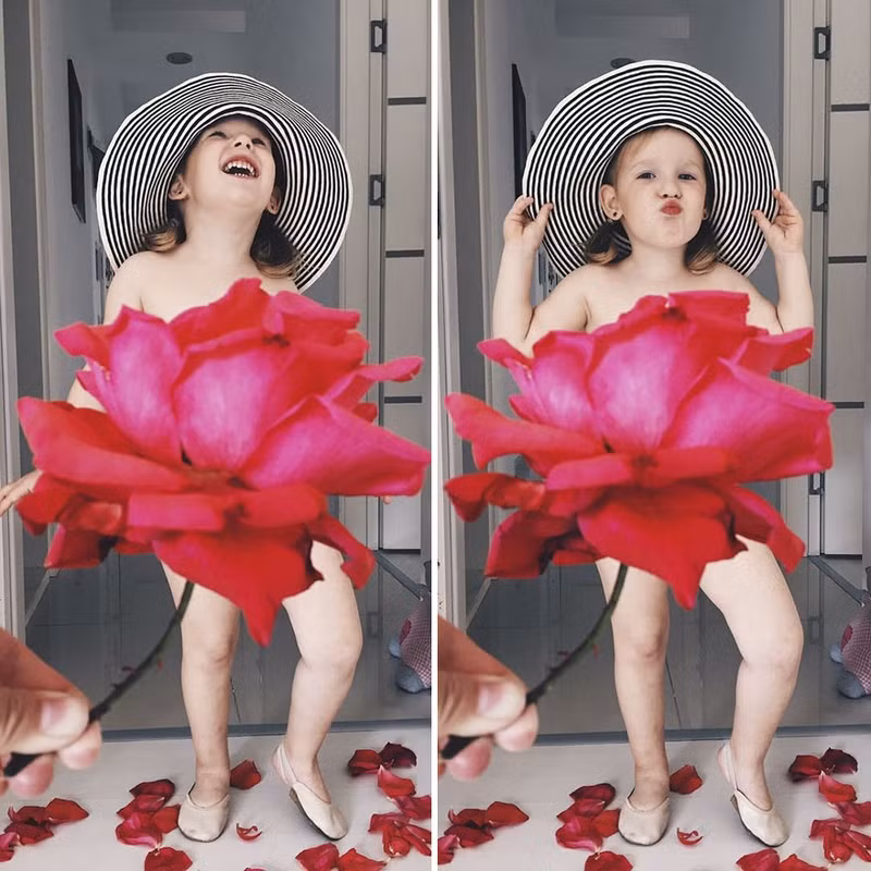 be gai hoa than thanh nguoi mau rau cu dang yeu duoi ban tay kheo leo cua me