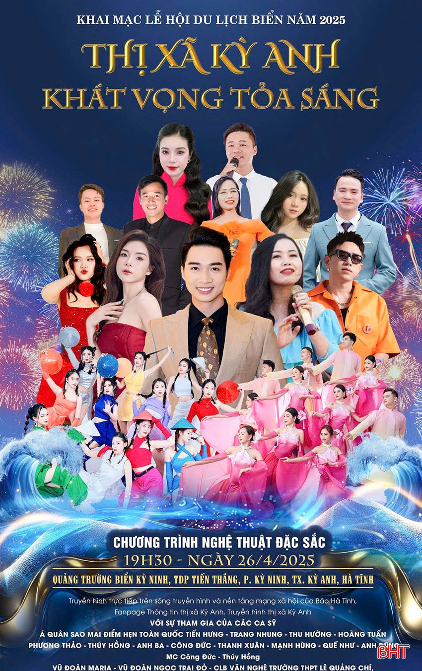 Poster chương trình nghệ thuật khai trương du lịch biển năm 2025 của TX Kỳ Anh.