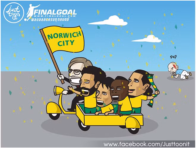 Ảnh chế: Liverpool cổ vũ Norwich, “hả hê” khi Man City ngã ngựa