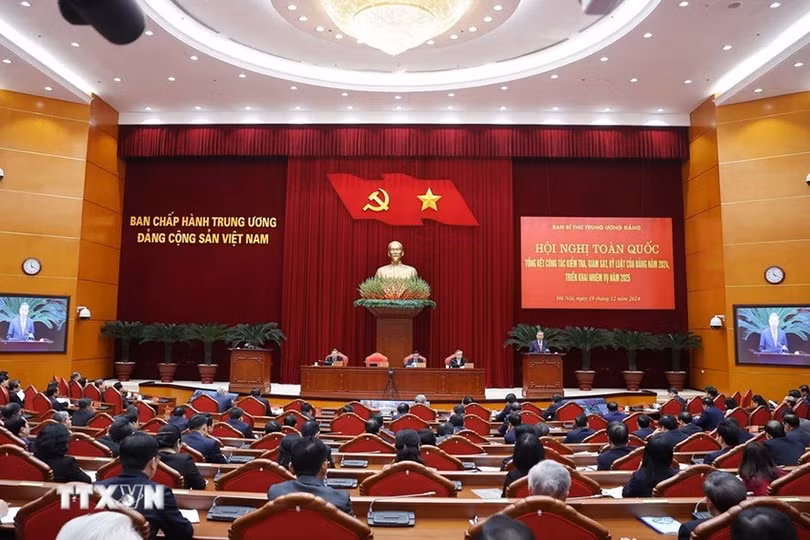 Toàn cảnh hội nghị tại điểm cầu Trung ương. (Ảnh Vietnam+).