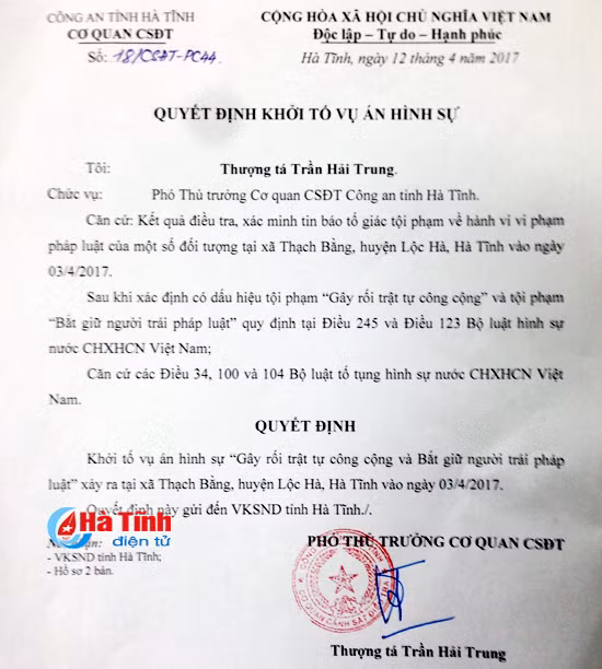 khoi to vu gay roi trat tu bat nguoi trai phap luat o loc ha