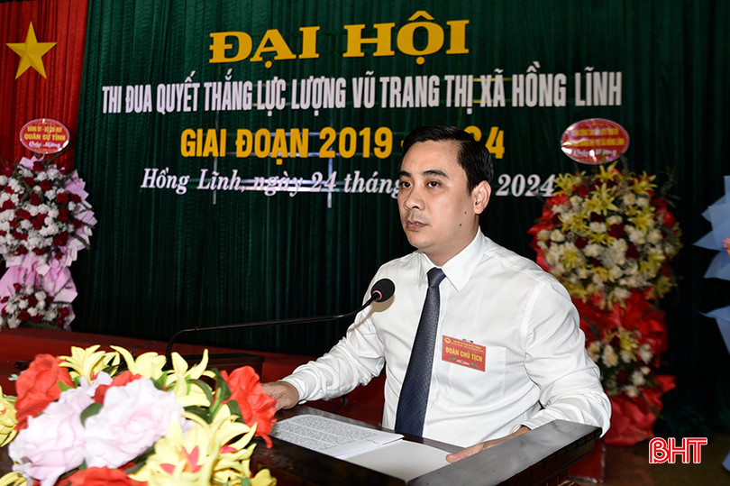 Bí thư Thị ủy Hồng Lĩnh Lê Thành Đông phát biểu bế mạc đại hội.
