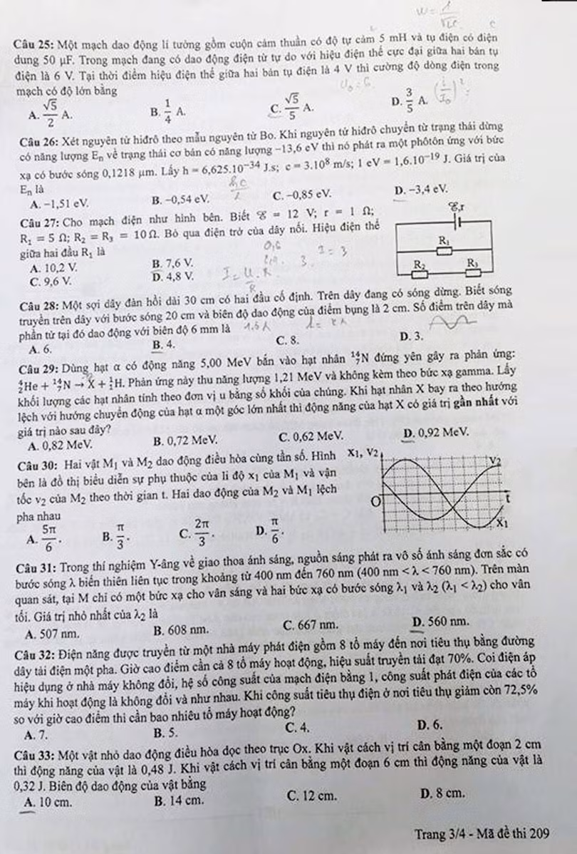 Gợi ý đáp án môn Vật lý, Hóa học, Sinh học Kỳ thi THPT quốc gia 2018