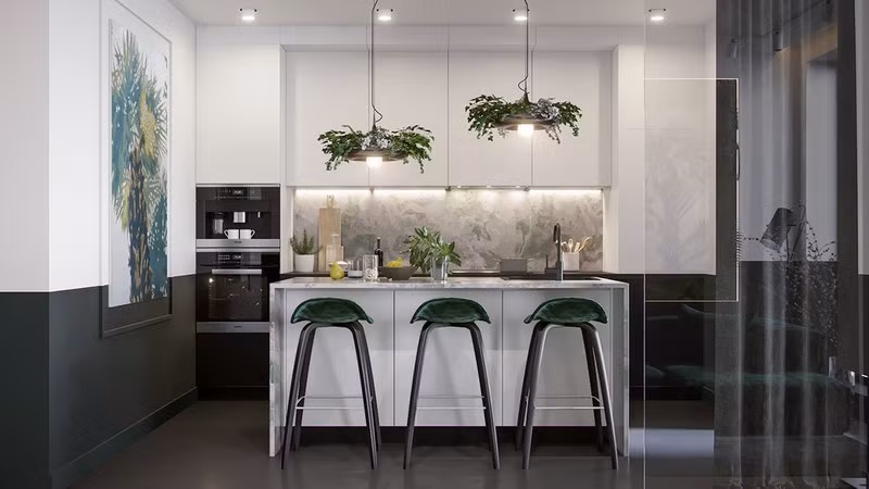 Nội thất trang trí màu xanh lá cây tươi mới