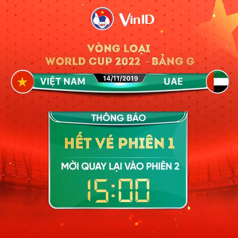 “Cháy” vé ĐT Việt Nam vs UAE tại vòng loại 2 World Cup 2022