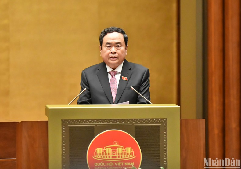 Phó Chủ tịch Thường trực Quốc hội Trần Thanh Mẫn phát biểu khai mạc Kỳ họp thứ 7, Quốc hội khóa XV. (Ảnh: LINH KHOA)