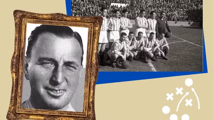 Chân dung HLV Horace Harry Lowe (trái) và một trong những đội hình xuất phát của Real Sociedad ở thập niên 1930. Ảnh: El Diario Vasco