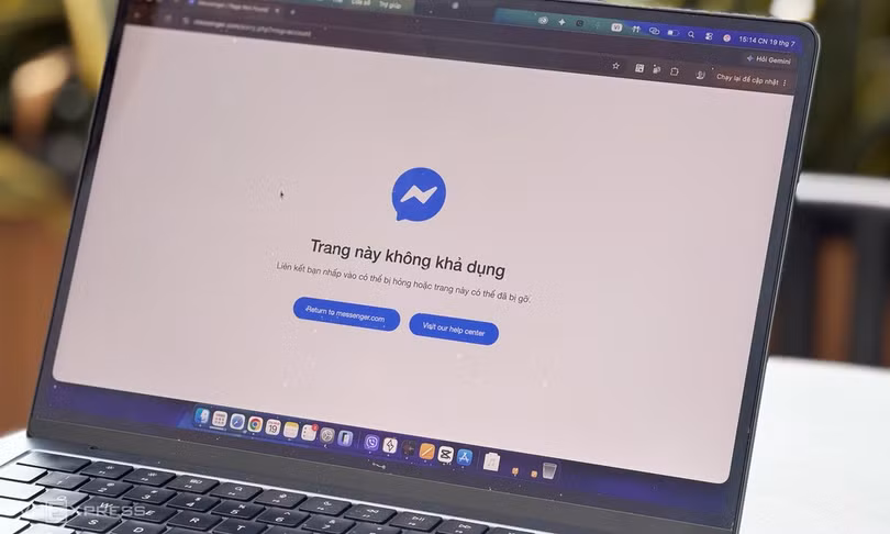 Website Messenger hiển thị thông báo "không khả dụng", chiều 19/7/2026. Ảnh: Lưu Quý