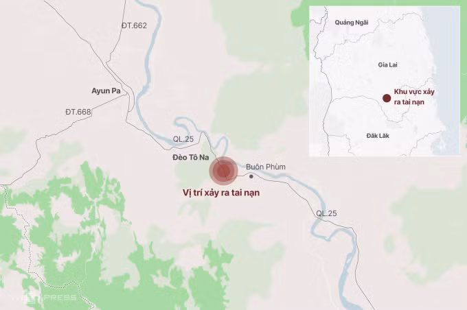 Vị trí xảy ra tai nạn. Đồ họa: Khánh Hoàng