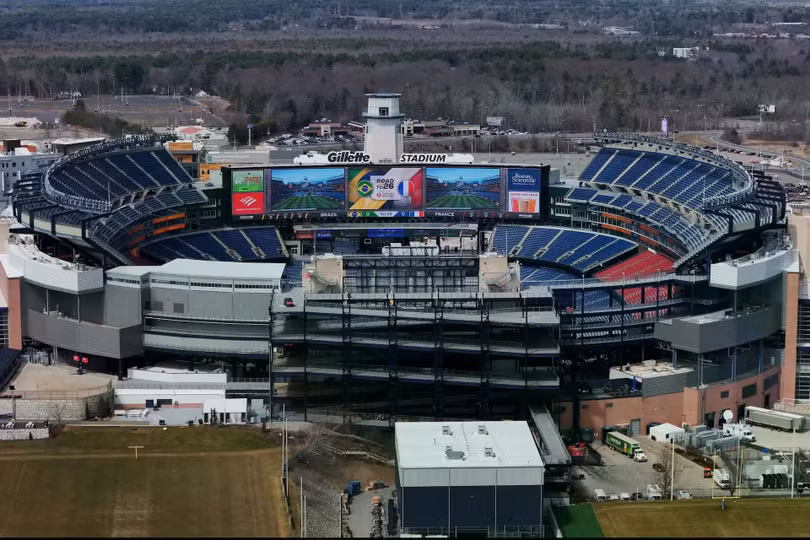 Toàn cảnh sân vận động Gillette ở Foxborough, bang Massachusetts, Mỹ, nơi sẽ được đổi tên thành sân vận động Boston khi đăng cai các trận đấu thuộc World Cup 2026.