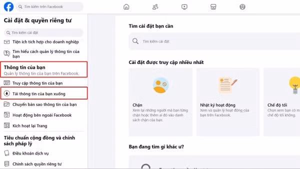 Mở Tải thông tin của bạn xuống