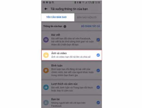 Chọn “Ảnh và Video”