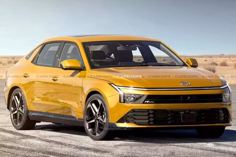 Bản dựng Hyundai Elantra thế hệ mới dựa trên các hình ảnh chụp lén. Ảnh: Carscoops.