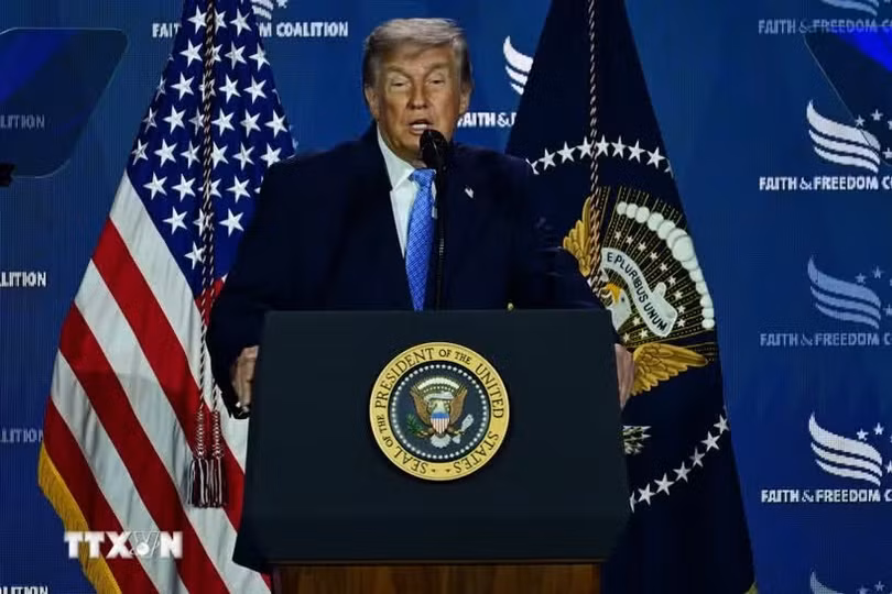 Tổng thống Mỹ Donald Trump phát biểu tại Washington, D.C. (Ảnh: AA/TTXVN phát)