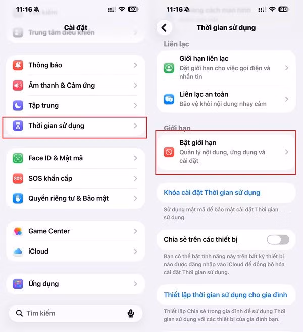 Kiểm tra giới hạn (Restrictions).