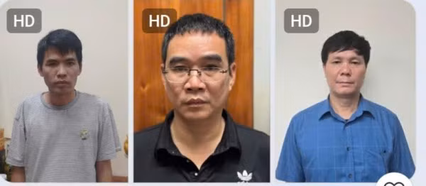Trừ trái qua phải, các bị can: Nguyễn Thế Hùng, Nguyễn Văn Tâm và Phạm Văn Hoành.