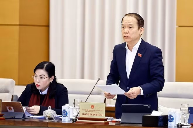 Chủ nhiệm Ủy ban Pháp luật của Quốc hội Hoàng Thanh Tùng phát biểu. (Ảnh: Doãn Tấn/TTXVN)